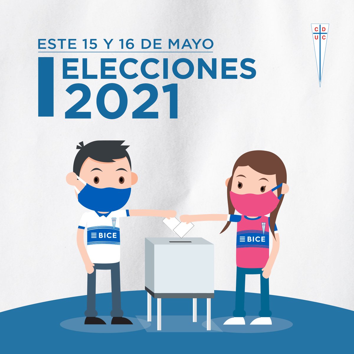 Cruzados's tweet photo. ¡Hoy y mañana son las #Elecciones2021CL! 🗳️

Invitamos a #LasCruzadas y #LosCruzados a participar🙌

➡️ Usa mascarilla 😷 , alcohol gel ✨, no olvides tu cédula 🆔 y lleva lápiz azul ✍️ https://t.co/pa746VT2mw
