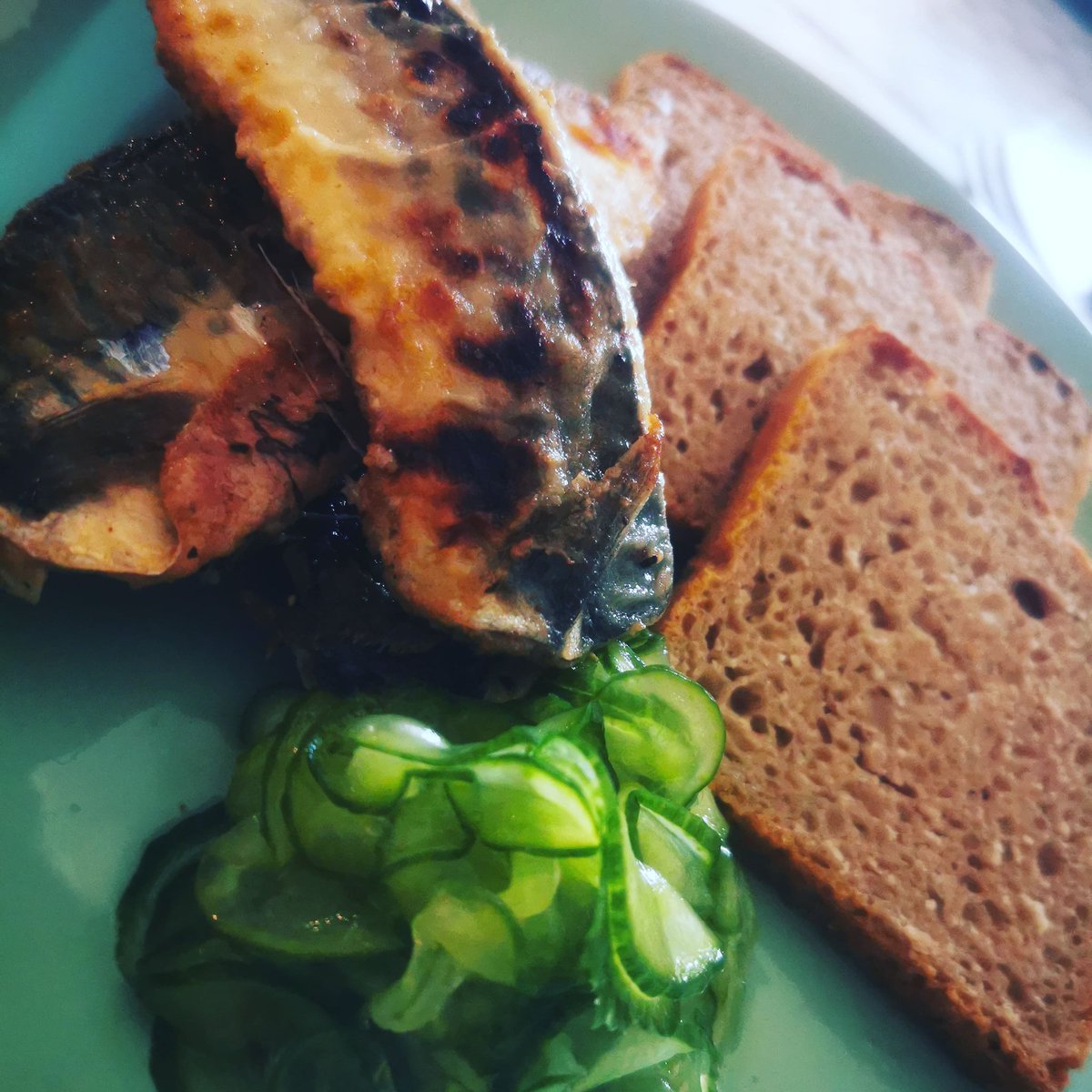 Saturday lunch. Fresh mackerel out of the pan,rye and pickled Qs #dayoff #returnofthemack #limerickfood #limerickmilkmarket