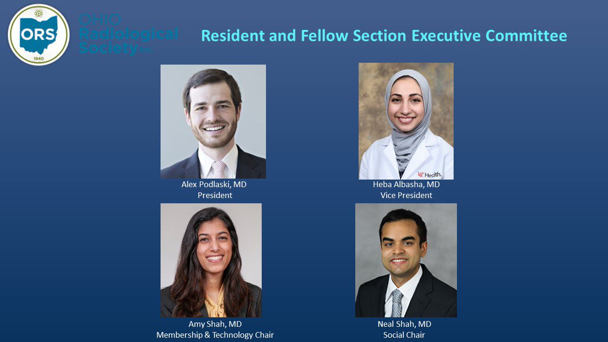 Ohio Radiological Society (@ohioradsociety) on Twitter photo 🚨Congratulations to our new Ohio Radiological Society RFS Executive Committee for ‘21-‘22! 🚨
President: <a href="/APodMD/">Alex Podlaski, MD</a>
Vice President: <a href="/HebaAlbashaMD/">Heba Albasha, MD</a>
Social Chair: <a href="/NealShahMD/">Neal Shah, MD</a>
Membership Chair: <a href="/AmyAShah20/">Amy Shah</a>
<a href="/MetroRadRes/">Case Western MetroHealth Radiology Residency</a> <a href="/UHRadiology/">UH Radiology Cleveland</a> <a href="/UCRadRes/">UCRadRes</a> 🚨Congratulations to our new Ohio Radiological Society RFS Executive Committee for ‘21-‘22! 🚨
President: <a href="/APodMD/">Alex Podlaski, MD</a>
Vice President: <a href="/HebaAlbashaMD/">Heba Albasha, MD</a>
Social Chair: <a href="/NealShahMD/">Neal Shah, MD</a>
Membership Chair: <a href="/AmyAShah20/">Amy Shah</a>
<a href="/MetroRadRes/">Case Western MetroHealth Radiology Residency</a> <a href="/UHRadiology/">UH Radiology Cleveland</a> <a href="/UCRadRes/">UCRadRes</a>
