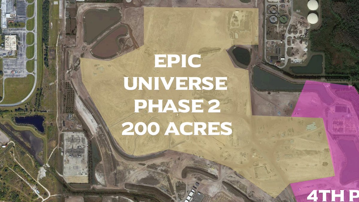  #EpicUniverse But then as they move into Phase 2 and utitilise the 27-33Acres of expansion plots we end up with this kind of footprint, but at this stage, UEU is still using that same flat disney style parking lot: