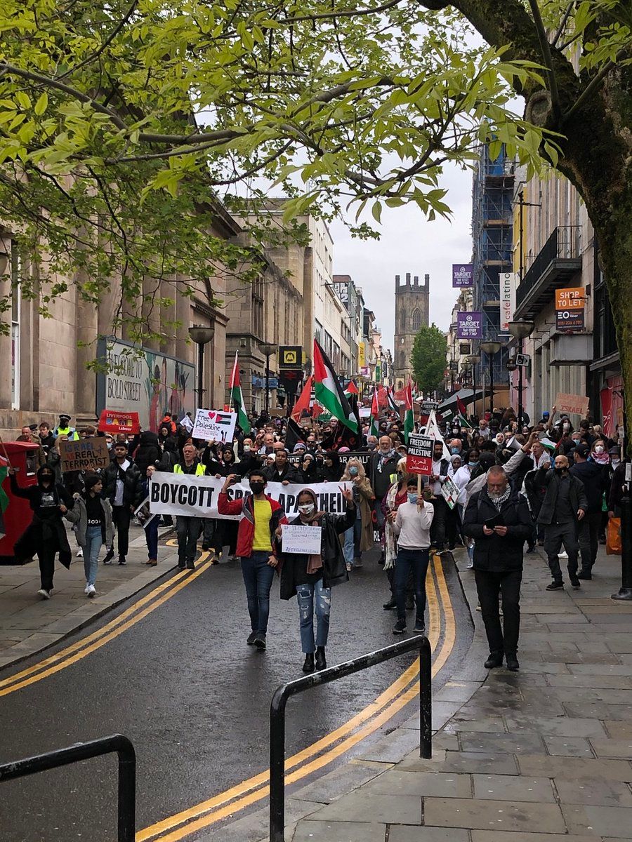 ISMPalestine's tweet photo. Liverpool calling to Boycott Israeli Apartheid and Free Palestine 
From @CollyRetro 
#Gaza_Under_Attack #SheikhJarrahUnderAttack
#FreePalaestine https://t.co/mUz5bTdBxY