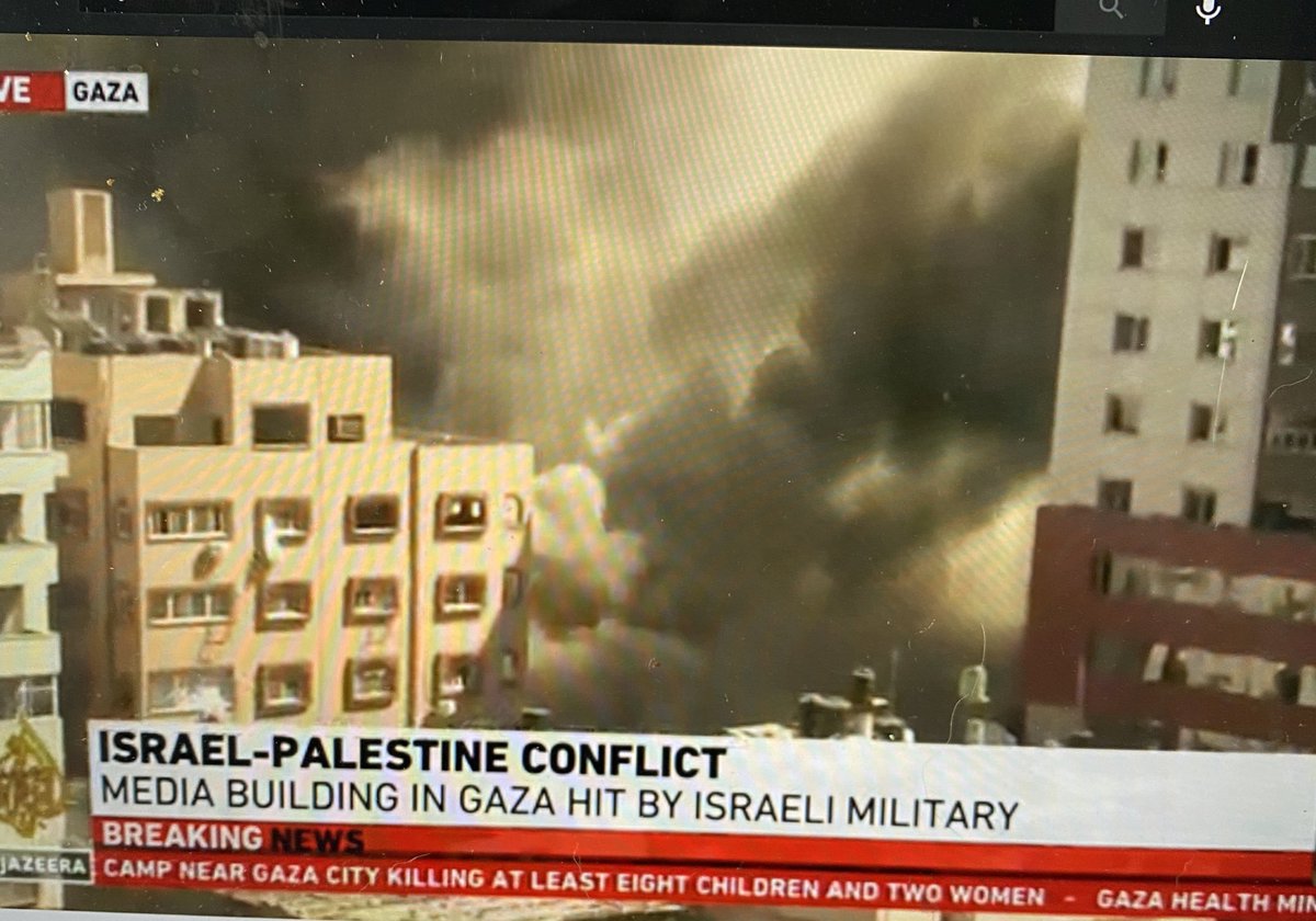 #BREAKING Israel has destroyed a Gaza tower housing intl media including Al Jazeera &amp; the Associated Press

Building was rapidly evacuated, much equipment left behind.

Members of press safe elsewhere in the world must strongly condemn this attack on media