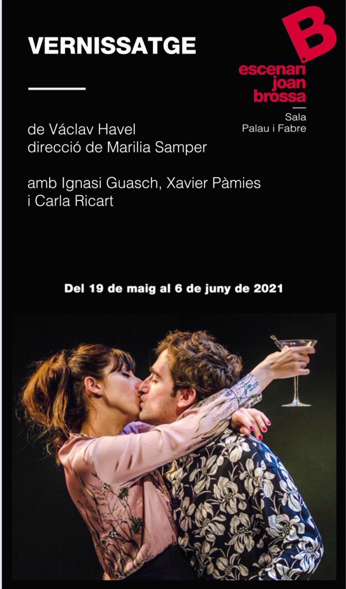 latramabcn's tweet photo. A 5 dies d’estrenar, un cop més, el nostre projecte més estimat. 
~
#Vernissatge, de Václav Havel i direcc. de @MariliaSamper del 19 de maig al 6 de juny a l’ @EscenariBrossa 

Amb @IgnasiGuasch #carlaricart i @xavier_pamies 

📷 @justinpbrown71 
#teatre #reestrena #václavhavel https://t.co/9cS7iWH8Ls