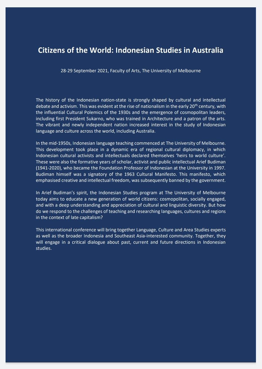 irfanferro's tweet image. Looking forward to this amazing online event at @UniMelb I will be speaking at 29 September 2021 on webinar 2. Excited!