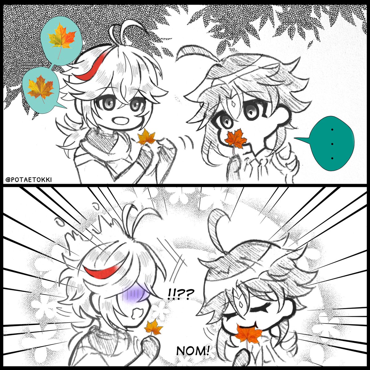 Sʜᴏᴊɪ Nom Xiao Genshin Genshin Impact Genshinimpact Kazuha Fanart Genshinart 原神 魈 枫原万叶 Sketch Chibi