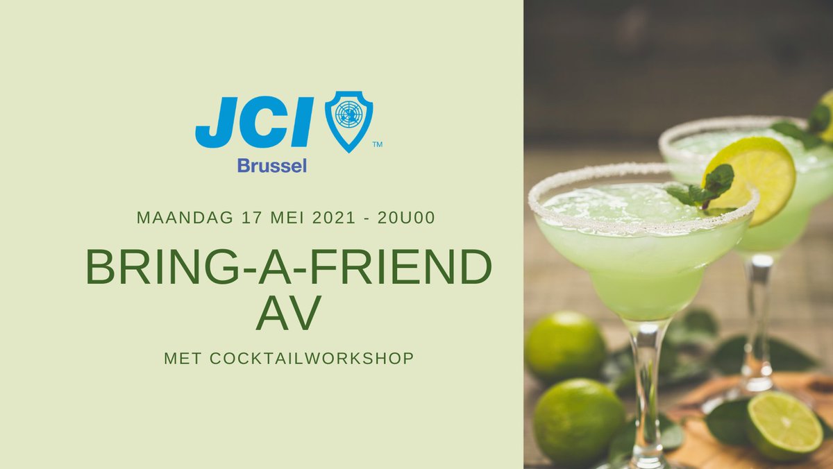 Maandag kunnen vrienden van leden en andere geïnteresseerden komen kennismaken met JCI Brussel tijdens onze digitale AV met cocktailworkshop. Meer info: facebook.com/events/3113786… 

#JCI #JCIVlaanderen #Cocktail
