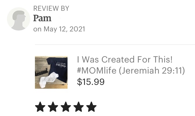 Thanks for the great review Pam!
HisChildClothing.etsy.com⁠

#momlife #mamabear #momshirt #momdecal #parenting #christianparenting #Christianmom #boymom #girlmom #mom #mother #biblereadingmom
#christianshirt #churchshirt #Jesusshirt #bibleshirt #faithapparel #Witness #testimony