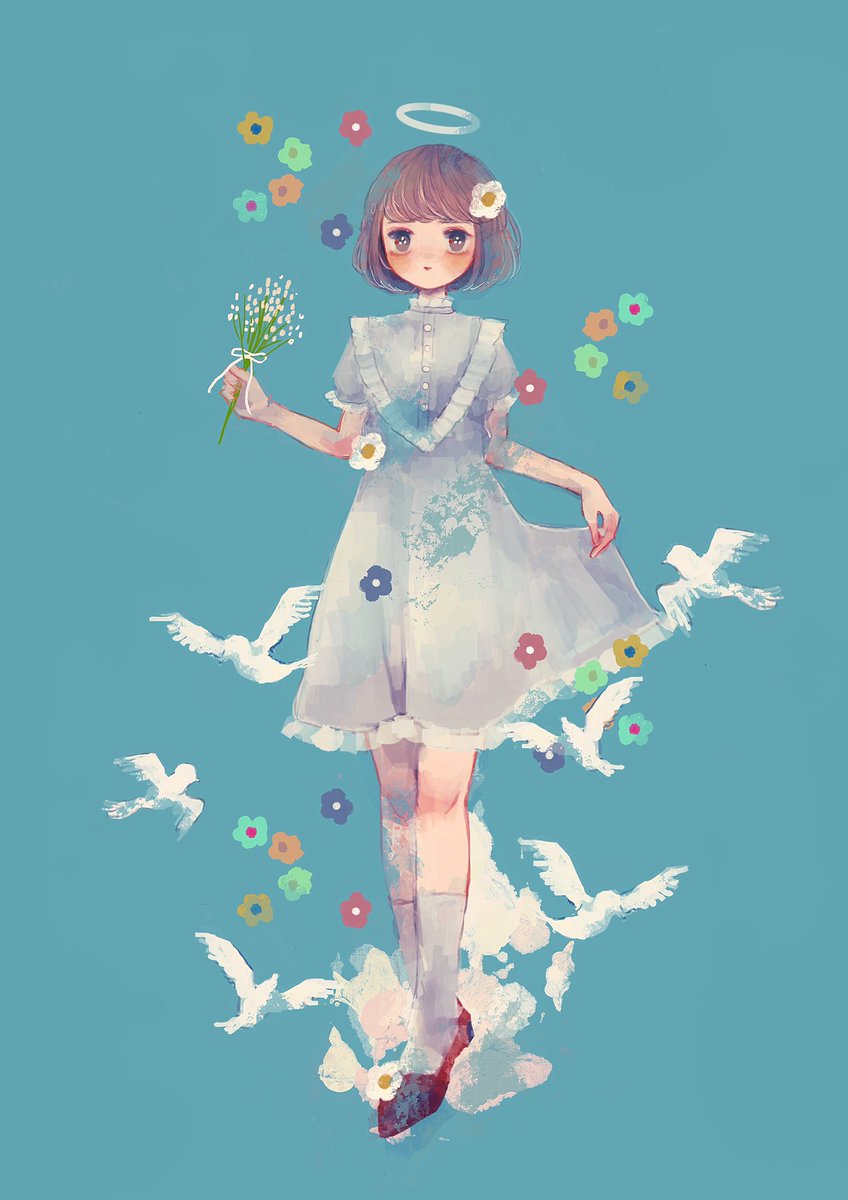 1girl solo flower halo dress short hair hair ornament  illustration images