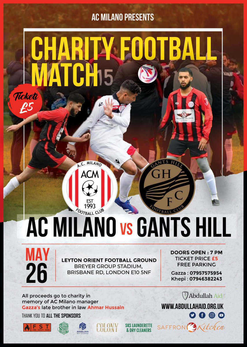 AshKhan_13's tweet photo. @ACMilano_FC charity game. Show your support for a great cause. @GantsHillFC https://t.co/OYwkKCZSfa