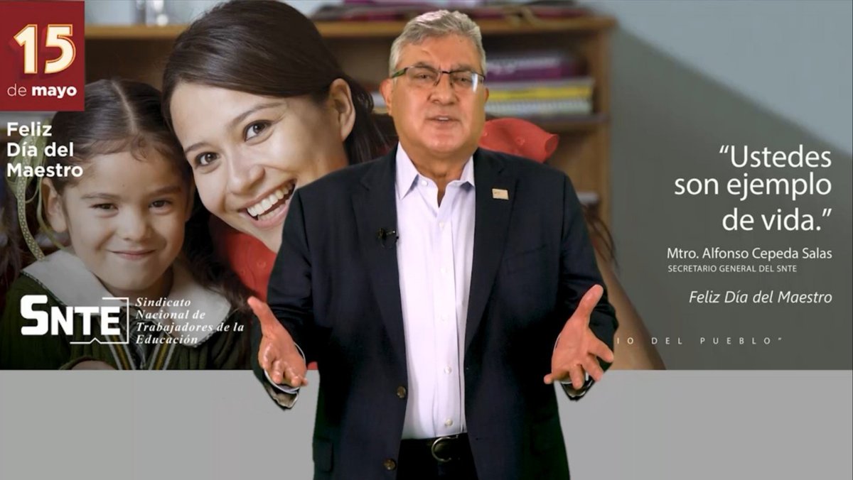 Seccion36Ofic's tweet photo. La lección de esta pandemia es que los maestr@s son insustituibles.
A todas las maestras y maestros de México, nuestro más amplio reconocimiento y felicitación este 15 de mayo.
“Ustedes son un ejemplo de vida”
Mtro. Alfonso Cepeda Salas
SECRETARIO GENERAL DEL SNTE https://t.co/kHRSejzRPD