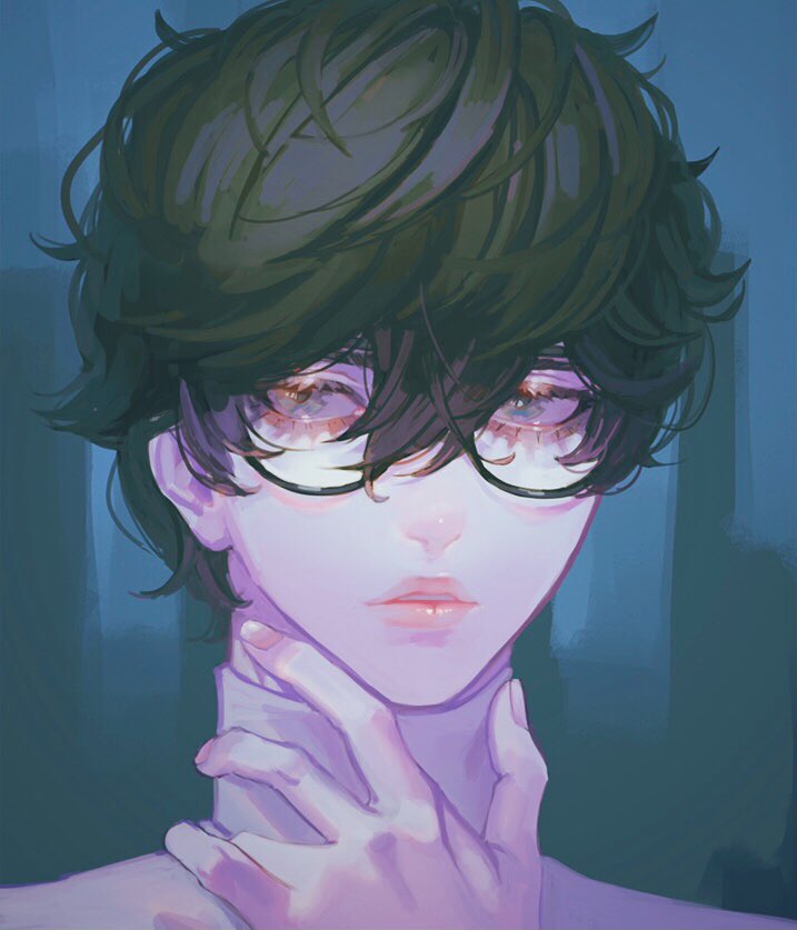 amamiya ren male focus 1boy black hair glasses solo portrait hair between eyes  illustration images