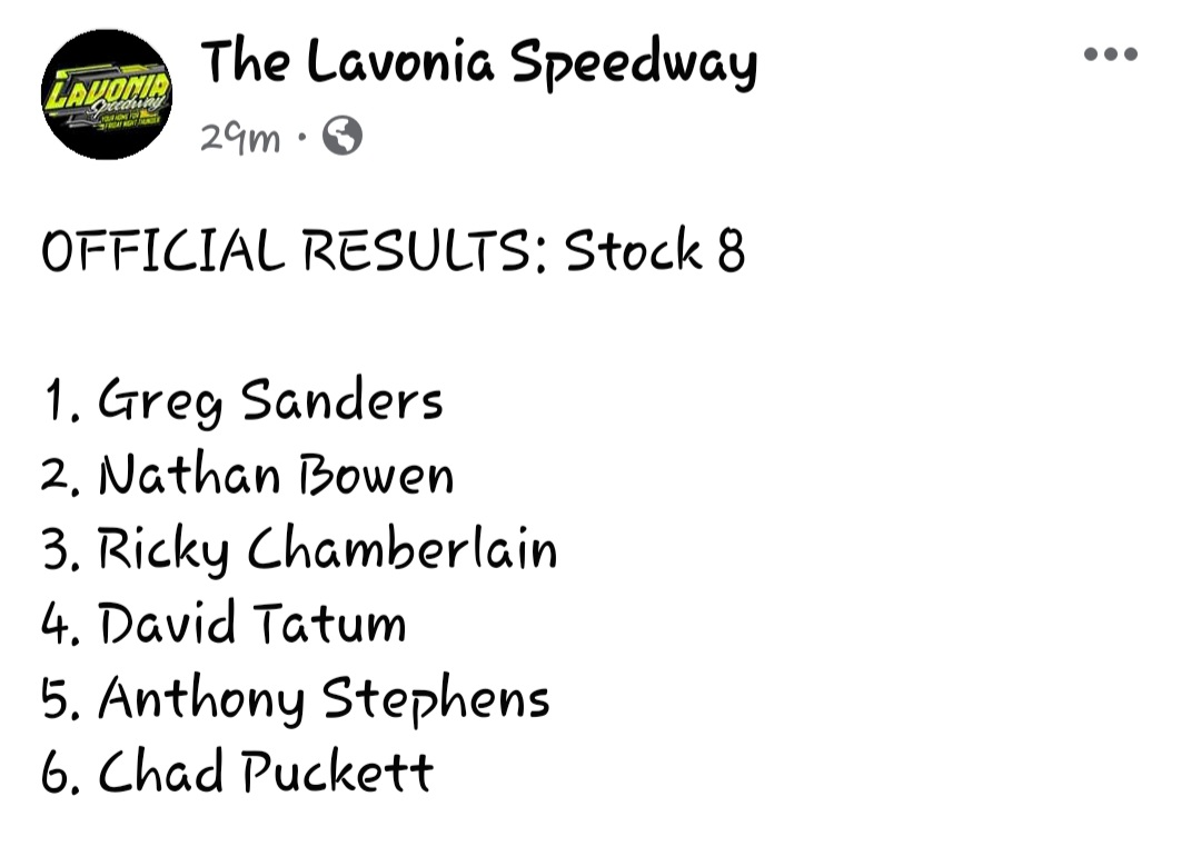 Lavonia Speedway on Twitter "RESULTS 📑 (Part 1) LavoniaSpeedway…