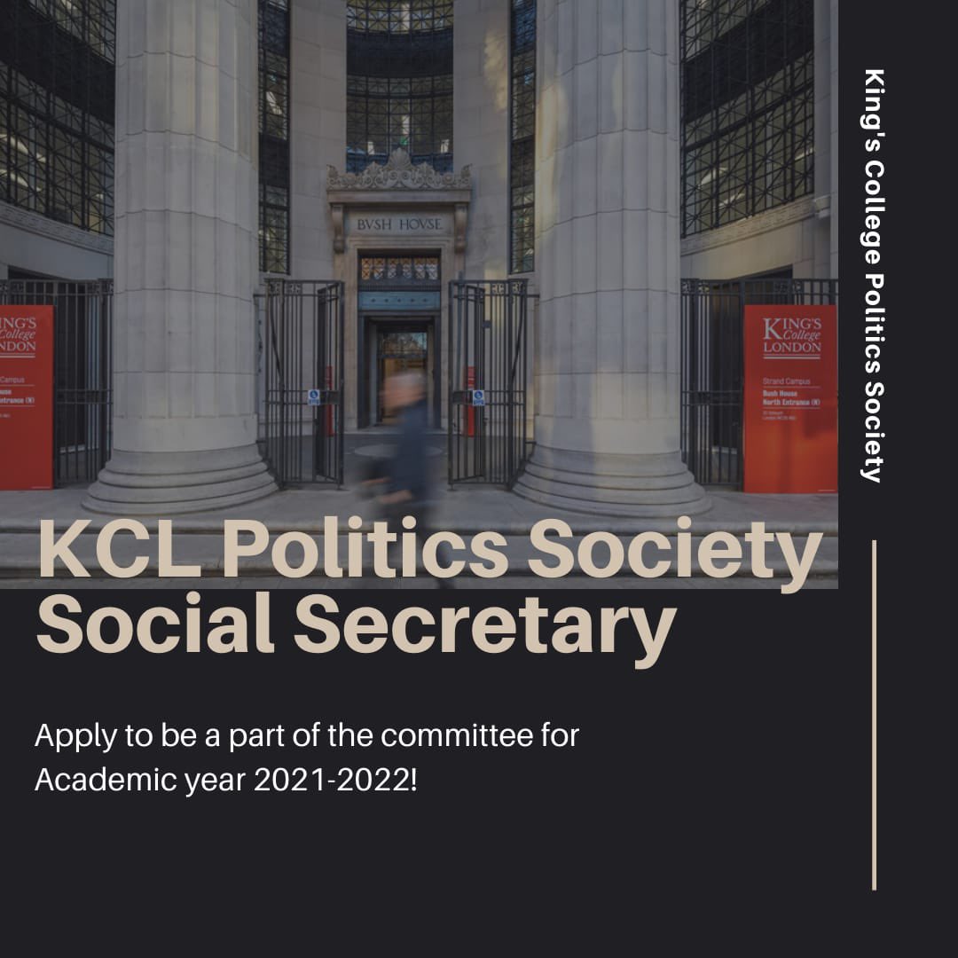 KCLPolSoc's tweet photo. Hello Members!
We are glad to announce that applications for our 2021/2022 extended committee are now open! Email us a copy of your cv and your manifesto to kclpolitics@gmail.com!

More information on our instagram page! https://t.co/cBUgpQ0TjA