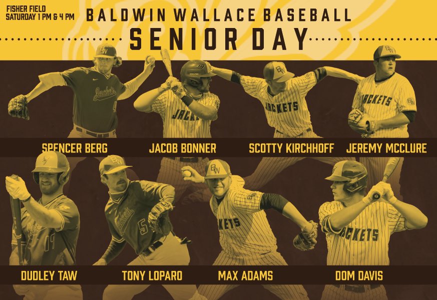 BWUBaseball's tweet image. Happy Senior Day!

Game 1 - 1:00 PM
📺 - bit.ly/2QlmtvL
📊 - bit.ly/2QiWeG6

Game 2 - 4:00 PM
📺 - bwyellowjackets.com/sports/bsb/202…
📊 - bwyellowjackets.com/sports/bsb/202…

📍 Fisher Field (5/15)
#BWBaseball #d3b