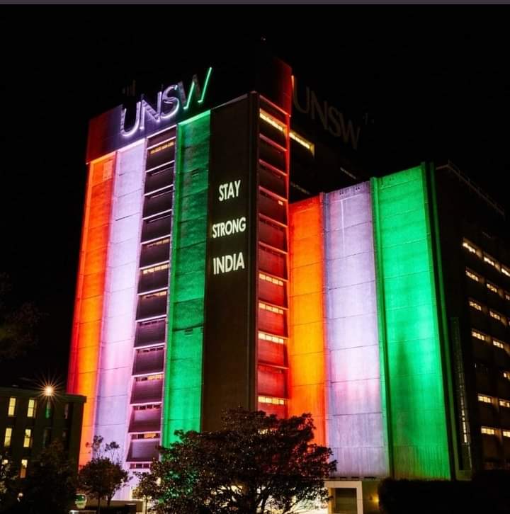 RohitSinha4BJP's tweet photo. #ऑस्ट्रेलिया के सिडनी शहर का UNSW पुस्तकालय भवन  तिरंगे से जगमगा उठा।
जो बताता है कि #आपदा के इस वक्त में ऑस्ट्रेलिया भारत के साथ मजबूती  से खड़ा है..!!

#IndiaStandsWithIsrael #Australia  #UNSWLibrary https://t.co/UJF91d2gK9