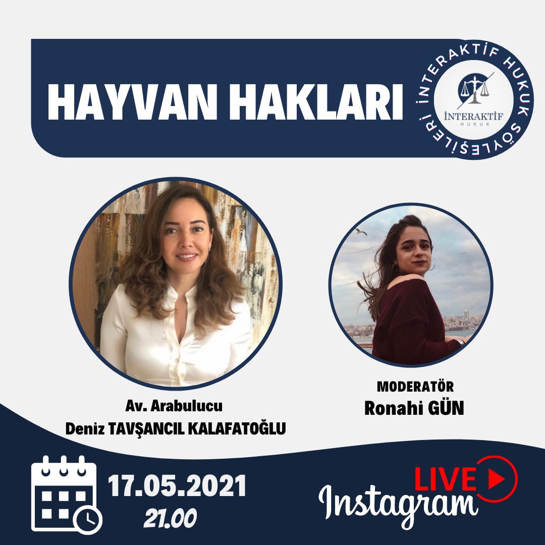 Av. Arabulucu Deniz TAVŞANCIL KALAFATOĞLU ile birlikte HAYVAN HAKLARI'nı konuşacağımız yayınımız pazartesi günü saat 21.00'de olacak. Yayın hakkında sormak istediğiniz soruları yorum kısmına yazabilirsiniz. İlgilenen herkesi bekliyoruz 🐾✍️ #hukuk #interaktifhukuk #hayvanhakları