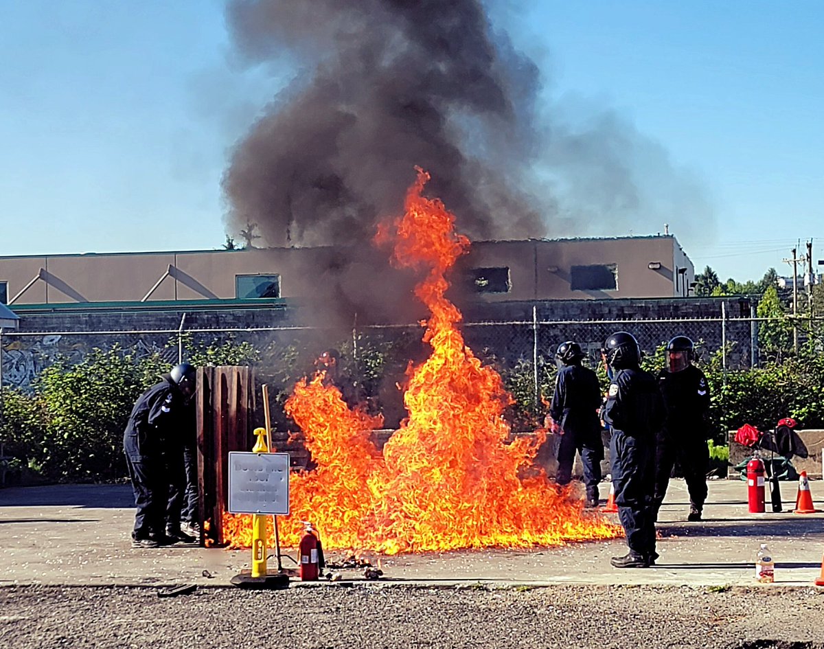 VPDBikes's tweet photo. #publicsafetyunit training this week. Yes ! we literally do walk through fire on this job. @VancouverPD https://t.co/0RMkv7bNsy