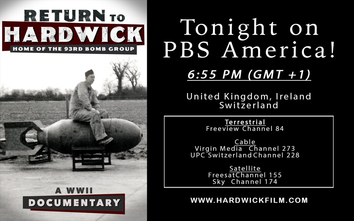 hardwickdoc's tweet photo. It's history time tonight in the UK on PBS America!  
Freeview-Channel 84
Virgin Media-Channel 273
UPC Switzerland-Channel 228
Freesat-Channel 155
SkyChannel 174
#mastersoftheair @Cudlitz (narrator) @PBSAmerica #8thairforce @KenBurns #WWII https://t.co/VK8NDBIQFk