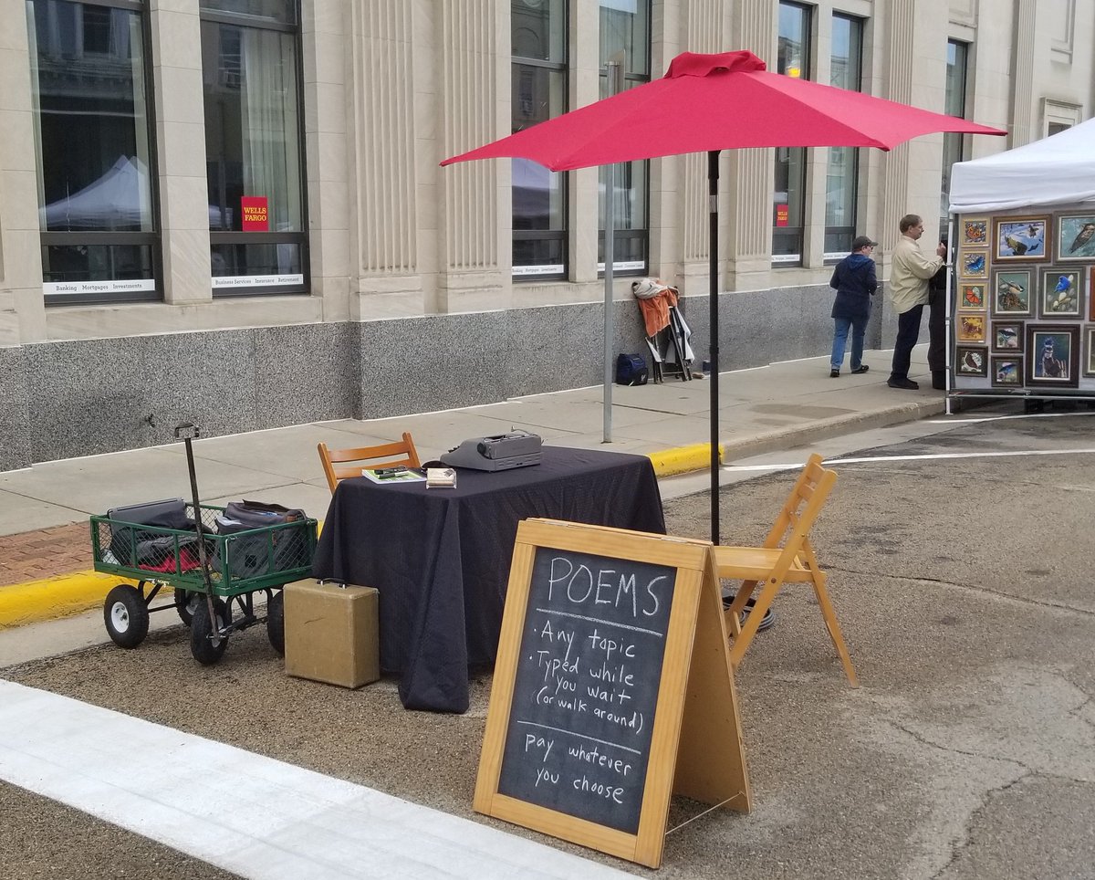 The last time I typed poems at a fair or festival was Feb 2020.15 months ago. Today: Spring Fair on the Square in Baraboo.