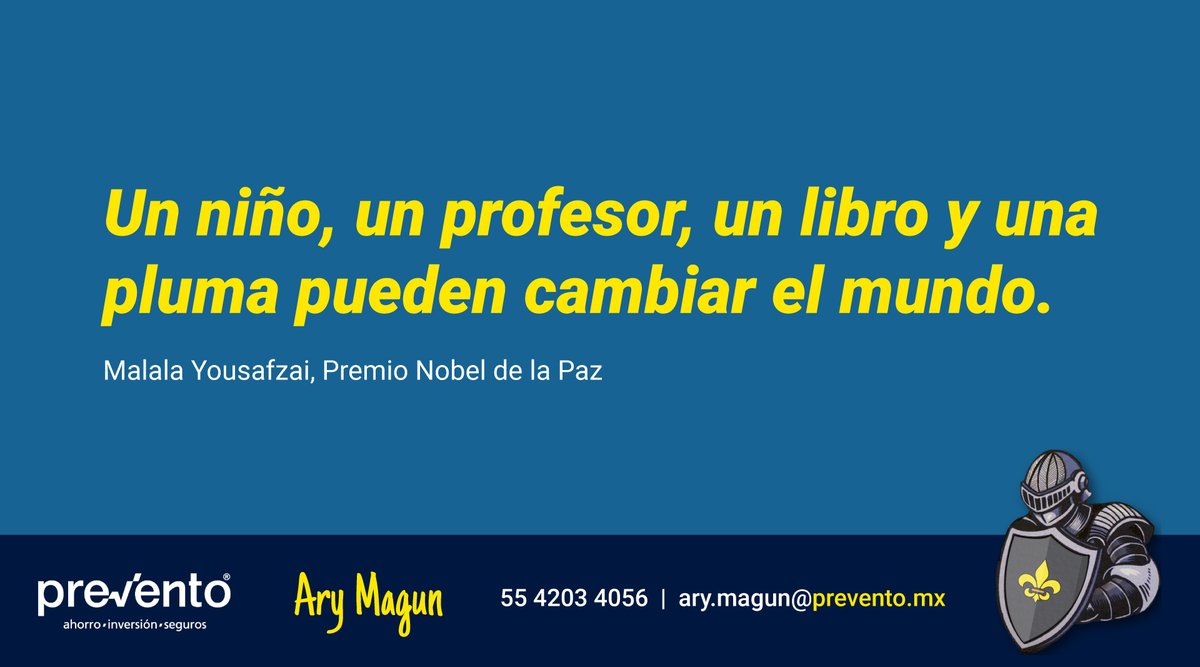 AaronMagun's tweet photo. Este día del maestro quiero agradecer a quienes realizan la noble tarea de mejorar el mundo a través de la educación y les comparto esta interesante reflexión de Malala Yousafzai, Premio Nobel de la Paz. #AryMagun #ElCaballeroDeLosSeguros #DiaDelMaestro  https://t.co/QJsJS0mVuP https://t.co/8OVzaFiOIr