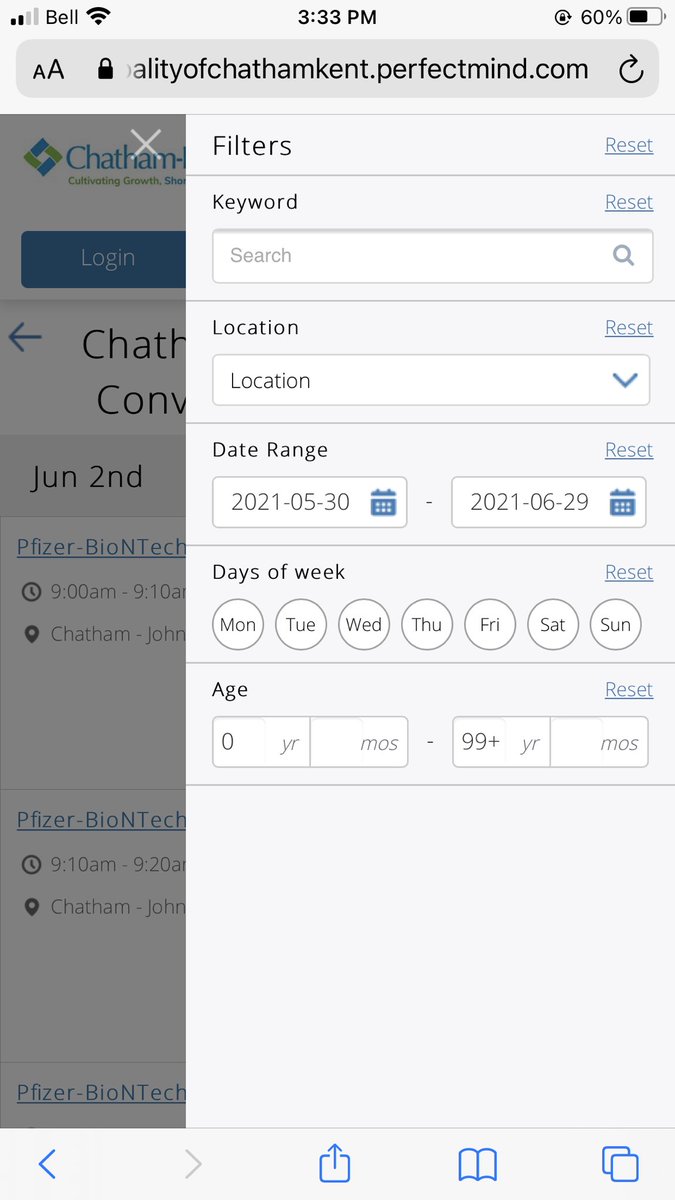 CKPublicHealth's tweet photo. Here’s a quick online vaccine booking tip:

Adjust the filters to see dates beyond May or to search for a specific date you have in mind. 

For instance we searched from May 30- June 29th on mobile and can now scroll all the dates with space available in June. https://t.co/iUakLTcK6F