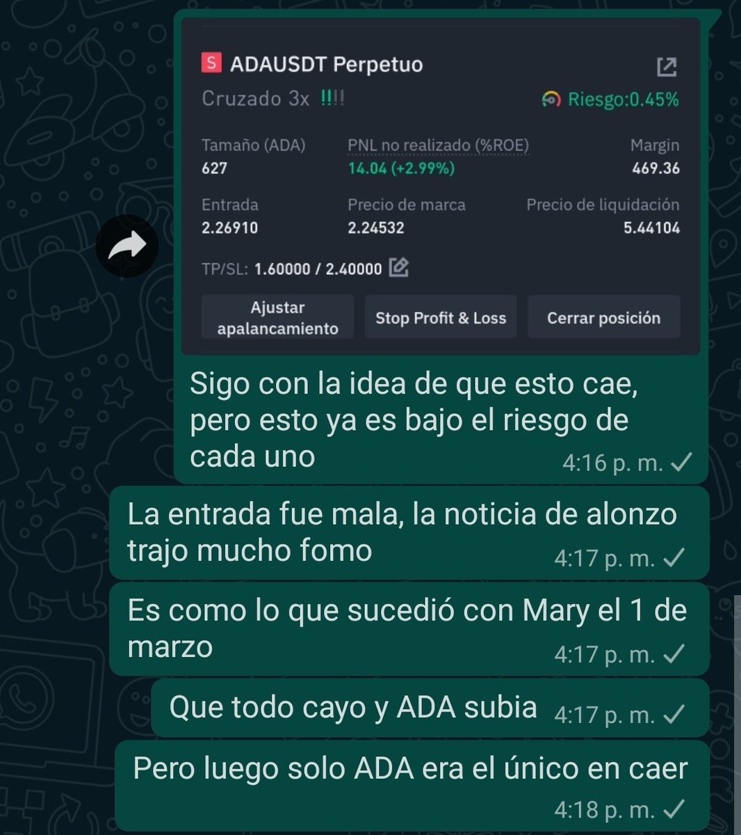 Setupactivo's tweet photo. La alerta de ADA fue a SL. No todos los trade son ganadores y está bien aceptar la pérdida. La noticia de Alonzo trajo más fomo del esperado https://t.co/CWm2ZHKXfA