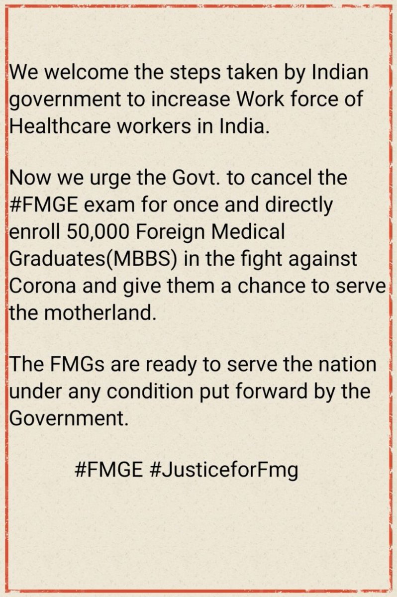 DrJsinghRajawat's tweet photo. #LetFmgDoctorsServe #GiveRegistrationToFMGDoctors
Give permanent registration to FMG Doctors .These doctors will help people in the national health emergency which India is confronting. @PMOIndia @MoHFW_INDIA @NMC_IND @drharshvardhan @narendramodi @aajtak @ABPNews @ndtv https://t.co/sYXYjly2YH