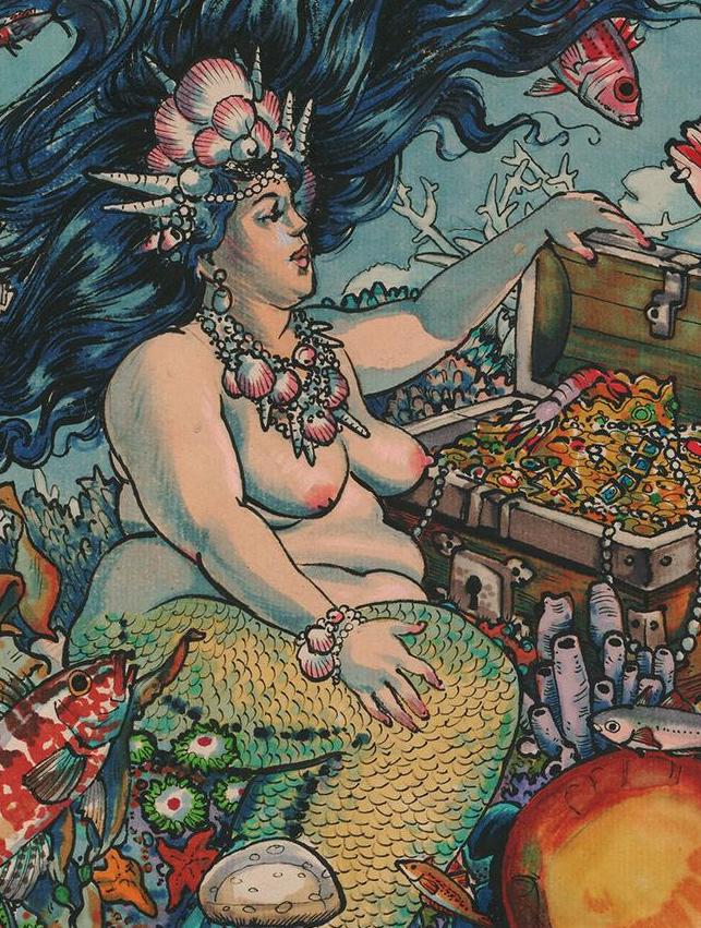 for #mermay, the painting of a beautiful curvy mermaid that got me kicked off of instagram! They accused me of "adult sexual solicitation" with this painting and another of a Black trans woman, and just like that I lost my 130,000 followers.

#bodypositvity #fatisbeautiful