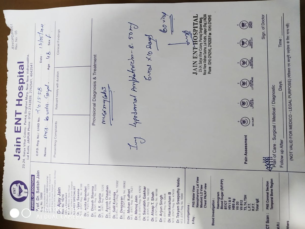 AvantiJain2's tweet photo. #Liposomal Amphotericin -50 mg /#Cresemba 372 mg
Patient name: Kavita Goyal
Age :48
Hospital name :Jain ENT hospital
City :Jaipur
Attendant: Aman Agarwal
Contact:  8905399239/ 7877612954
#UrgentHelp 
@rathi_aman 
@OfficeVRaje @notbeingharsh @SachinPilot @ashokgehlot51 @SonuSood https://t.co/NDoX05Q2HY