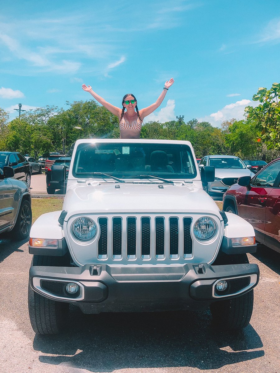 xcsarahx3's tweet photo. For as long as I can remember, I’ve always wanted to drive a wrangler. I drove a liberty around for 10 years always wishing it was a wrangler. Renting one for my honeymoon has been a dream this week and to top it off, it’s #TopsOffDay!!!! https://t.co/LOJJBz0Wov