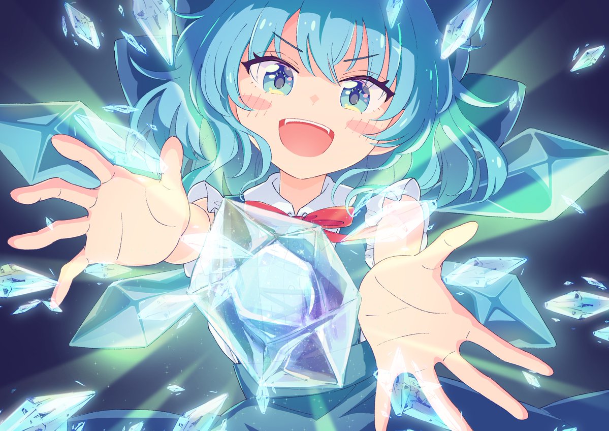 cirno 1girl ice solo blue hair wings open mouth blue eyes  illustration images
