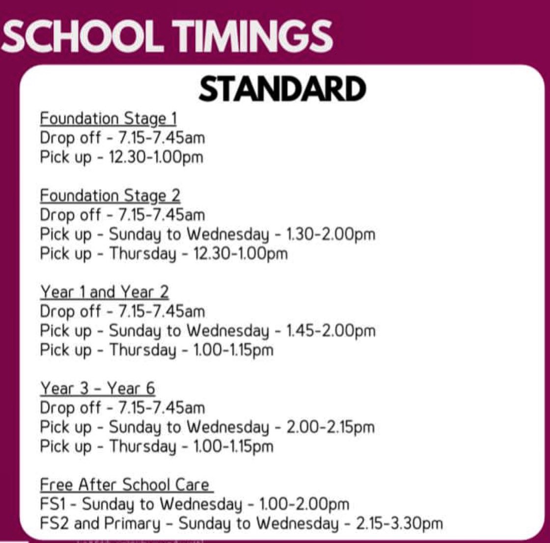 A reminder that we return to regular school hours from tomorrow for the rest of the academic year ⏰

We hope everyone had a lovely few days off and are excited to return tomorrow!