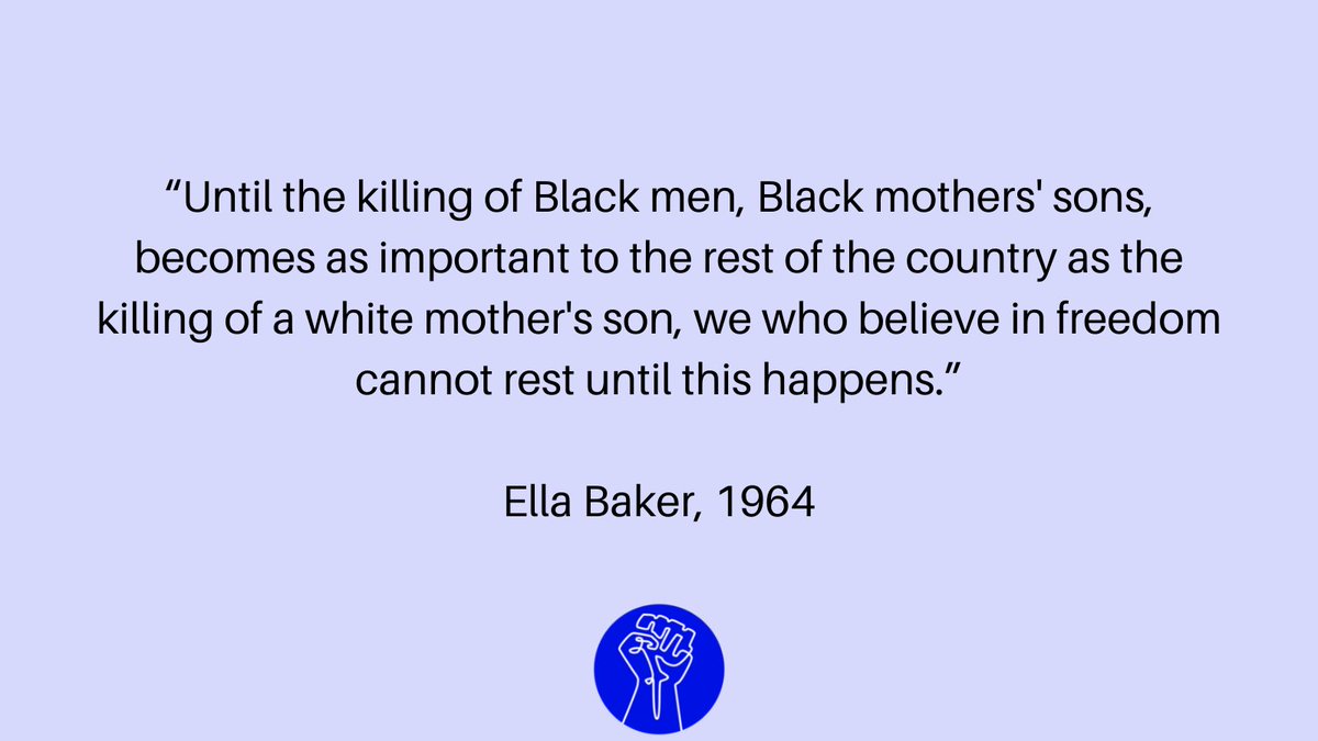 artxblm's tweet photo. "Until the killing of Black men, Black mothers' sons, becomes as important to the rest of the country as the killing of a white mother's son, we who believe in freedom cannot rest until this happens."

Ella Baker, 1964 https://t.co/USyXqa74j4