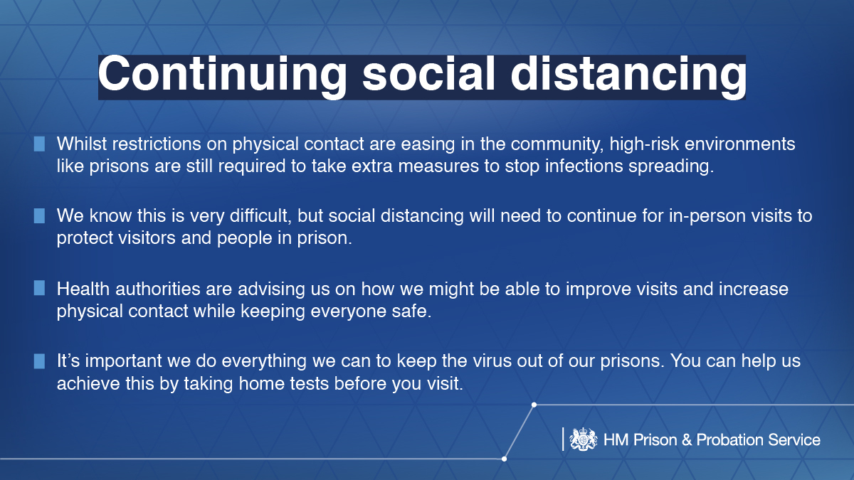 Hmpps On Twitter Social Distancing Is Still In Place For Prison Visits Prisons Are A Closed
