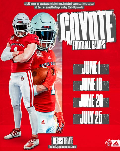 Thank you @CoachO_USD and <a href="/SDCoyotesFB/">South Dakota Football</a> for the camp invite!  See you in July!