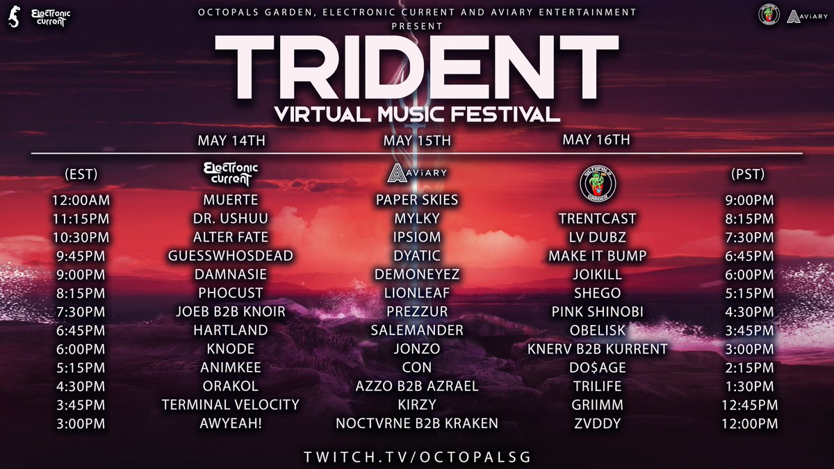 ElectronCurrent's tweet photo. Still recovering from day 1, but absolutely ready for day 2!
@Aviary_Official brings us a nasty lineup to spend your Saturday listening to๐ค๐ค
#TridentVMF
https://t.co/88nJKRqxGl https://t.co/vgndNsRyxU