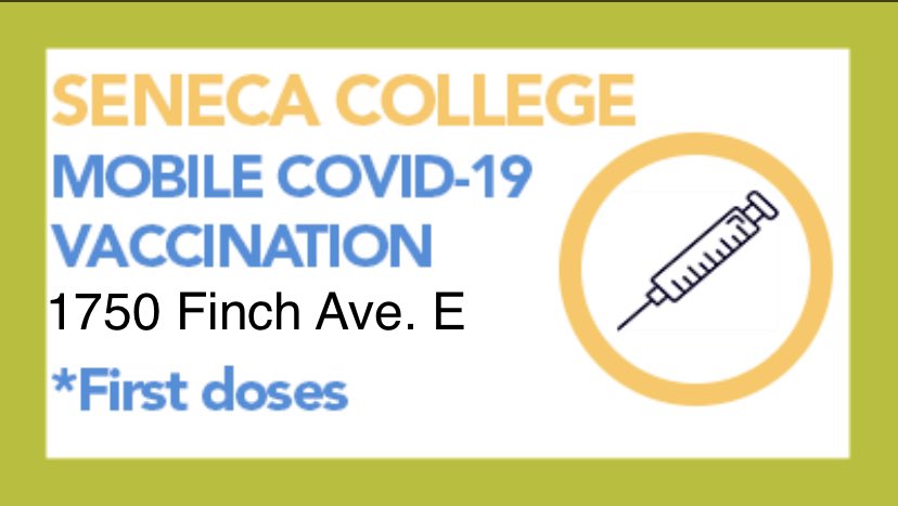 NYGH_News's tweet photo. Hey Toronto, come get vaccinated! 
Anyone 18+ who lives OR works in Toronto (ANY M postal code) can drop by our Seneca College Clinic today! 
*No appointment needed*
💉Pfizer
📍1750 Finch Ave. E https://t.co/EyFURQU42Z