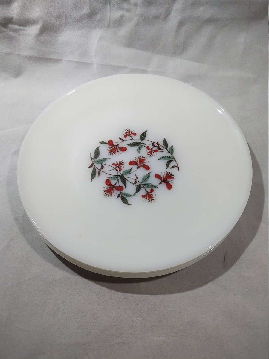 Excited to share the latest addition to my #etsy shop: Anchor Hocking Fire King Honeysuckle Dinner Plates, set of 3 etsy.me/3hsnRHX #white #red #glass #anchorhocking #fireking #1950s #vintagedinnerplate #honeysuckle #redfloral