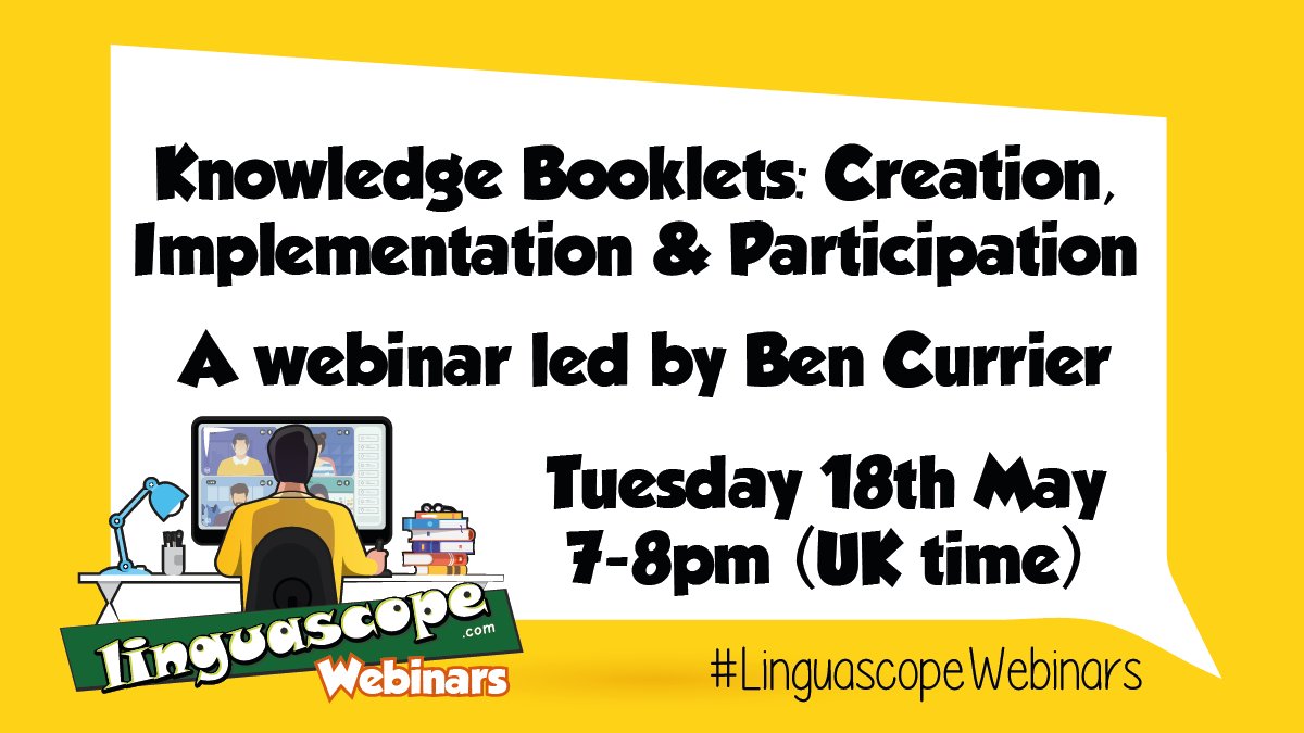 CristaHazell's tweet photo. Tuesday 7pm= @linguascope webinar time! This week the lovely @MrBCurrier will be sharing his expertise on Knowledge Booklets: Creation, Implementation &amp; Participation. You can sign up here to join us: https://t.co/ZUcAveWsM5… #knowledgebooklets #mfltwitterati #mflchat #langchat https://t.co/VZtk3K65C9