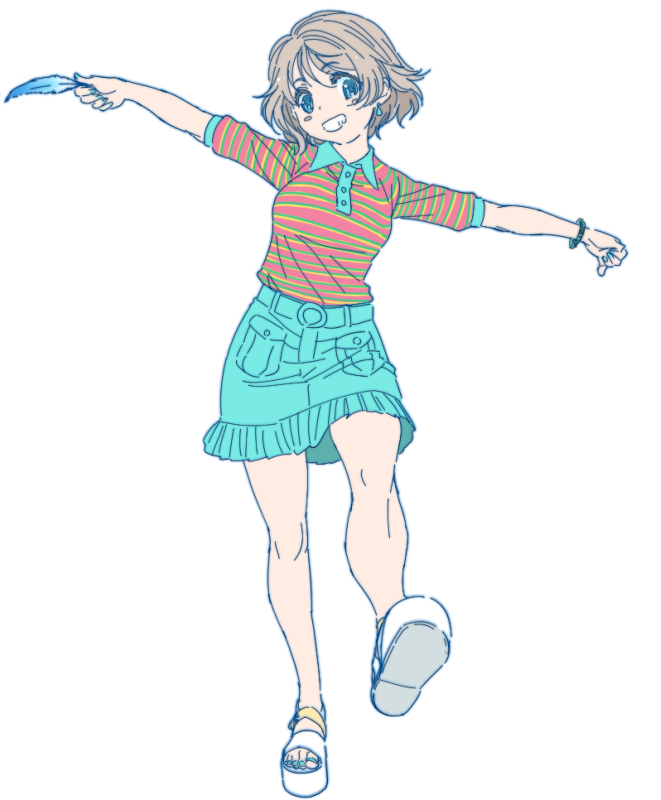 watanabe you 1girl solo skirt smile short hair denim skirt shirt  illustration images