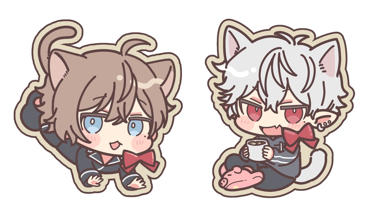 kuzuha (nijisanji) multiple boys 2boys male focus animal ears red eyes chibi tail  illustration images