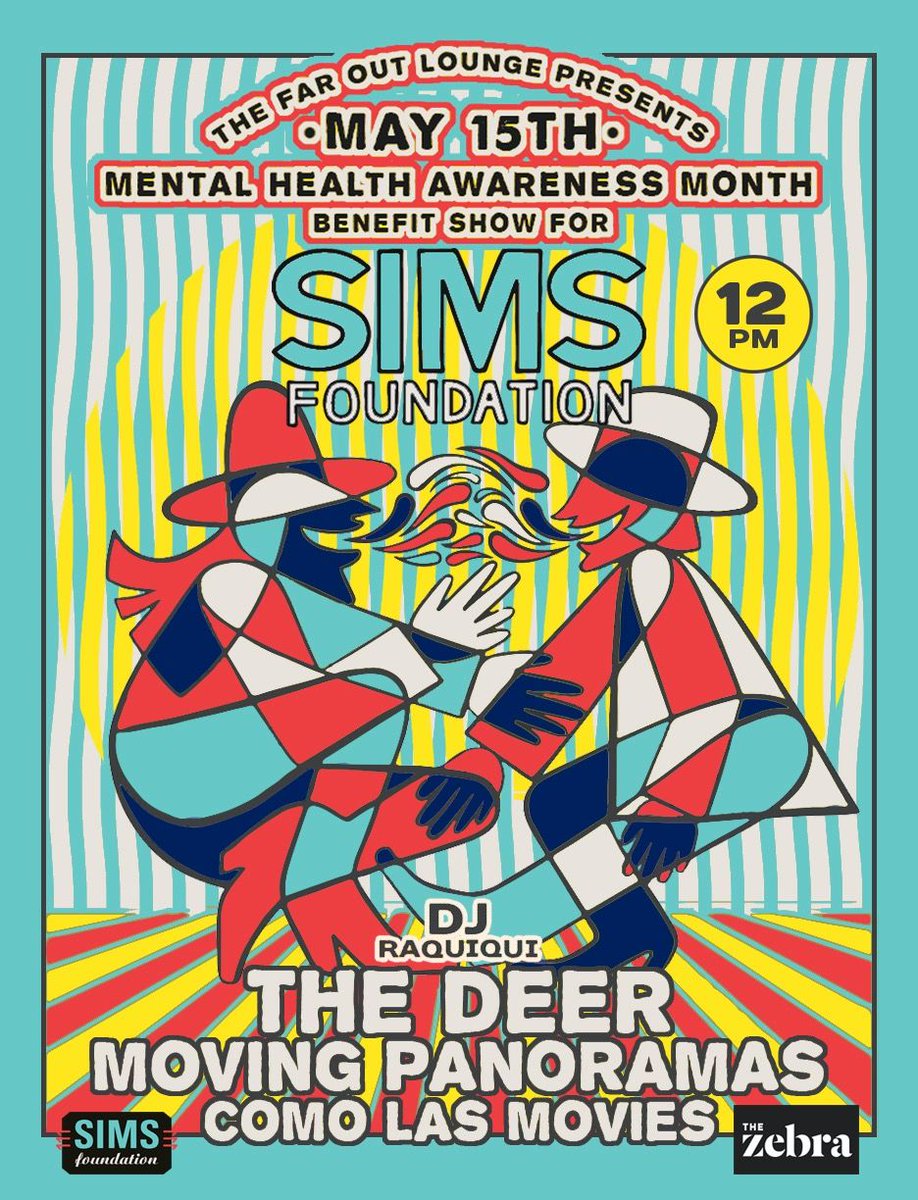 ninemilerecords's tweet image. Nine Mile Touring artists @TheDeerMusic join @MovingPanoramas and @ComoLasMovies for a special show benefitting @SIMSFoundation and highlighting Mental Awareness Month TODAY @FarOutLounge from 1-4pm. Tickets are $20. Buy them here: buff.ly/33j5nS4 #simsfoundation