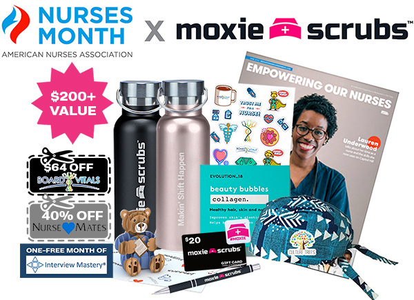 ANANursingWorld's tweet image. ANA and Moxie Scrubs have teamed up to celebrate Nurses Month by offering you a FREE Moxie Scrubs Nurses Month Swag Bag full of deluxe items to keep you hydrated, healthy, happy, and to help you advance in your career. Learn more here: hubs.ly/H0Np3j20