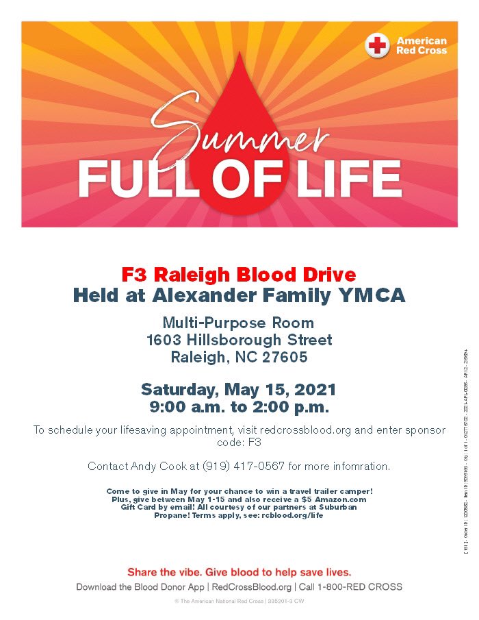 Andy Cook (@andycook624) on Twitter photo You still have time to give!! Until 2pm today come to the Alexander YMCA to give a pint, save some lives, fellowship with fellow pax <a href="/BurgerFeetPhil/">Phil Wheeler</a> and <a href="/LionelTodd2/">F3 Orwell</a> , and enjoy refreshments. <a href="/F3Raleigh/">F3 Raleigh</a> @GetOffMyLawnRDU <a href="/F3Catalyst/">F3Catalyst</a> <a href="/F3Tahoe/">F3 Tahoe</a> <a href="/F3TheBlitz/">F3 The Blitz</a> <a href="/F3_Broga/">F3 BroGa</a> <a href="/F3FreedToBleed/">F3FreedToBleed</a> You still have time to give!! Until 2pm today come to the Alexander YMCA to give a pint, save some lives, fellowship with fellow pax <a href="/BurgerFeetPhil/">Phil Wheeler</a> and <a href="/LionelTodd2/">F3 Orwell</a> , and enjoy refreshments. <a href="/F3Raleigh/">F3 Raleigh</a> @GetOffMyLawnRDU <a href="/F3Catalyst/">F3Catalyst</a> <a href="/F3Tahoe/">F3 Tahoe</a> <a href="/F3TheBlitz/">F3 The Blitz</a> <a href="/F3_Broga/">F3 BroGa</a> <a href="/F3FreedToBleed/">F3FreedToBleed</a>