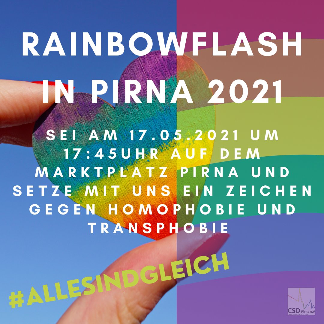 akubiz's tweet photo. #Rainbowflash in #Pirna - 17. Mai 2021 um 17:45 Uhr - Marktplatz - Seid dabei!
#IDAHOBIT2021 #IDAHOT2021 #PIR1705 https://t.co/W3BgwweqZB