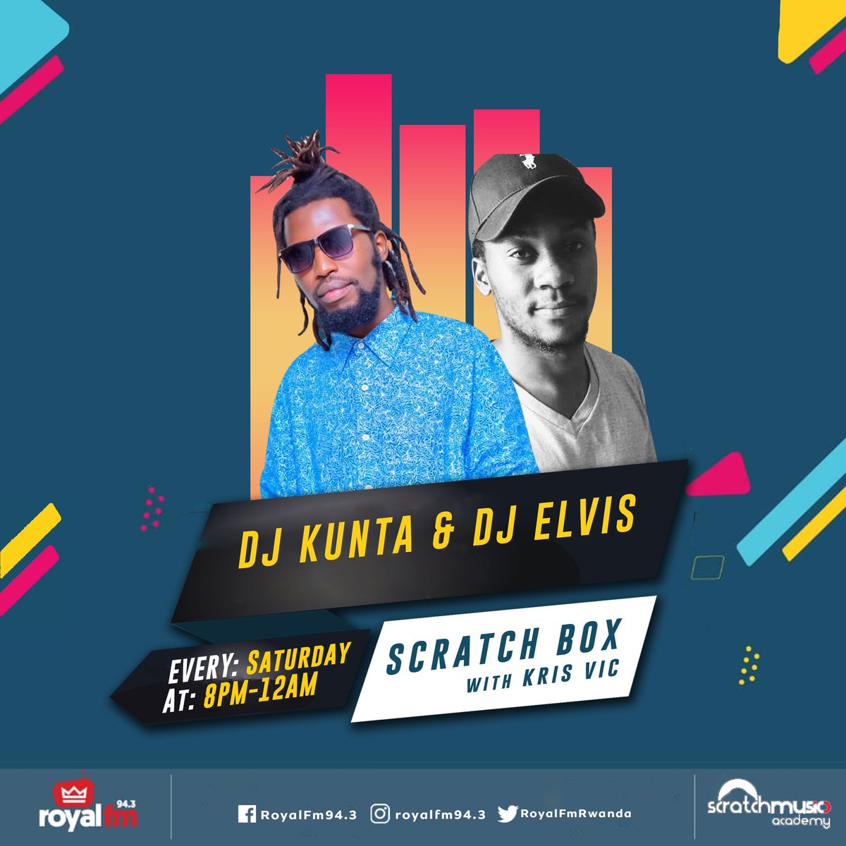 RoyalFMRwanda's tweet photo. #DjKunta &amp; #DjElvis will be live tonight on #ScratchBox along side @krissvicc ......
Put on your dancing shoes and let us get ready to dance from 8pm till late 💃🕺...... 
#943RoyalFM https://t.co/met3yrAPRK
