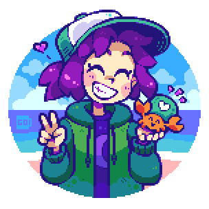 crabby sam con un cangrejo en su mano pixel art