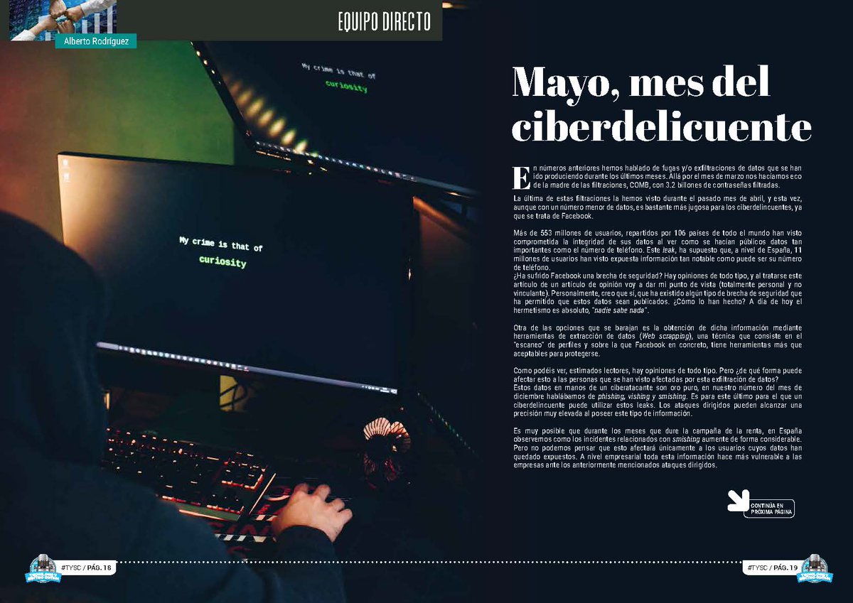 tysentidocomun's tweet photo. ¿Has leído ya el artículo “Mayo, mes del ciberdelincuente" de Alberto Rodríguez @albert0r en la Revista Tecnología y Sentido Común #TYSC de mayo? Disfruta del artículo completo en este enlace: https://t.co/qTb7G1Yx60

#TYSC #BestPractices #BetterProfessionals https://t.co/qZ27LjxpLi
