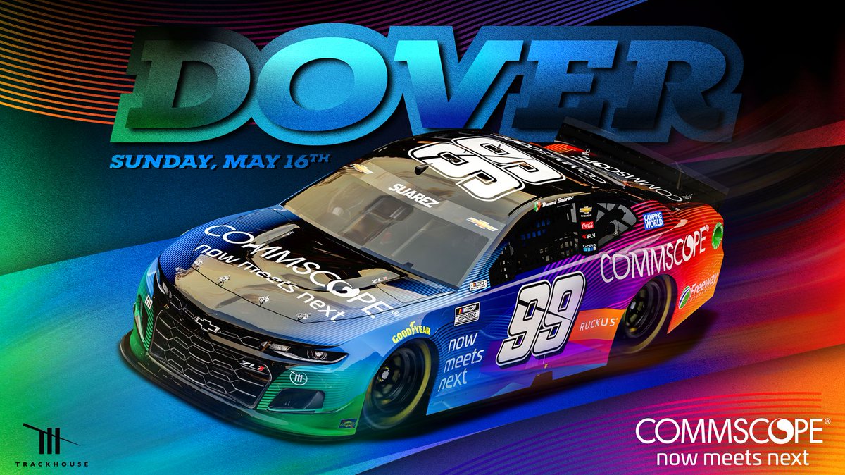 CommScope's tweet image. Big race tomorrow for @Daniel_SuarezG and @TeamTrackhouse at the @MonsterMile in Dover. Good luck! #runsoncommscope
