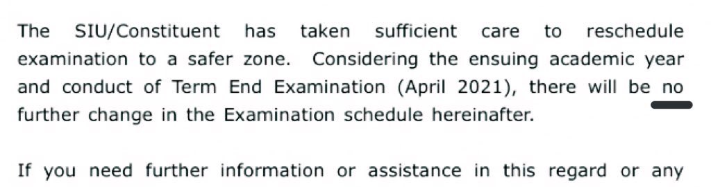 oshi_verma's tweet photo. Update: Exams postponed to 05.06.2021. Partially thankful for law college to not have leaned on a parochial interpretation of student oriented govt order. 

But clg fails to address- 

-Clarity on proctored mode 
-no further changes? Suggesting? Despite the gravity of pandemic? https://t.co/XdQZBzJsFh